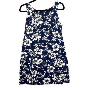 Hilo Hattie Dress Womens 10 Blue Floral Hawaiian Tropical Sleeveless Vintage USA
